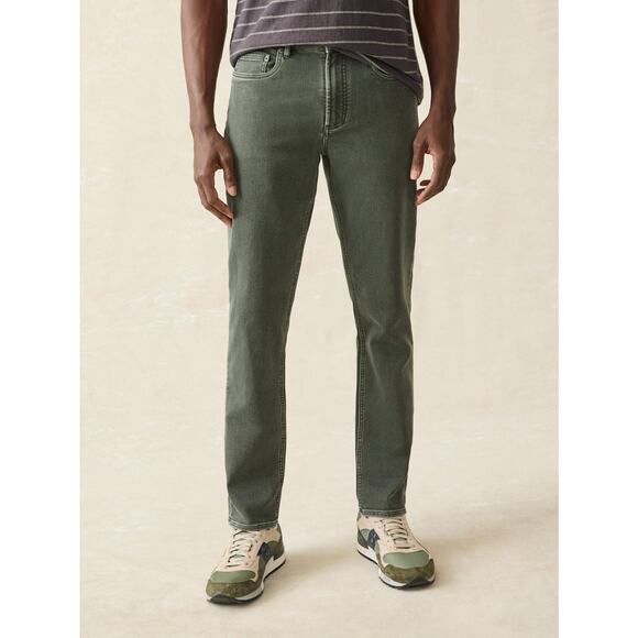 Faherty Stretch Terry Fall Olive Green Slim Fit Pants 33 NEW Rugged Mid-Rise - Picture 1 of 7